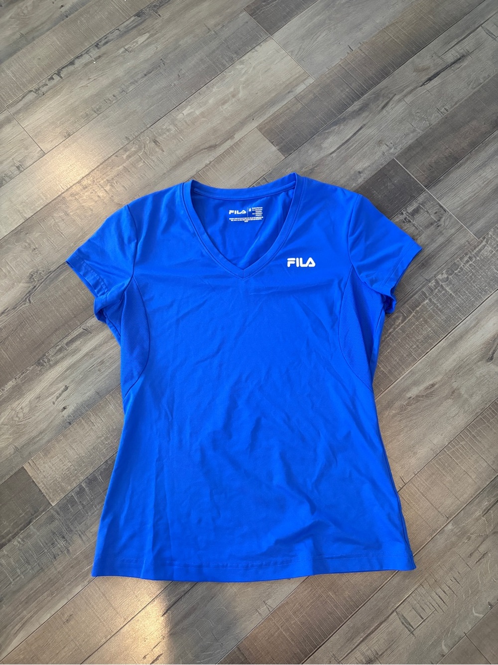 FILA Women's V-Neck Athletic Tee - Royal Blue with White Logo